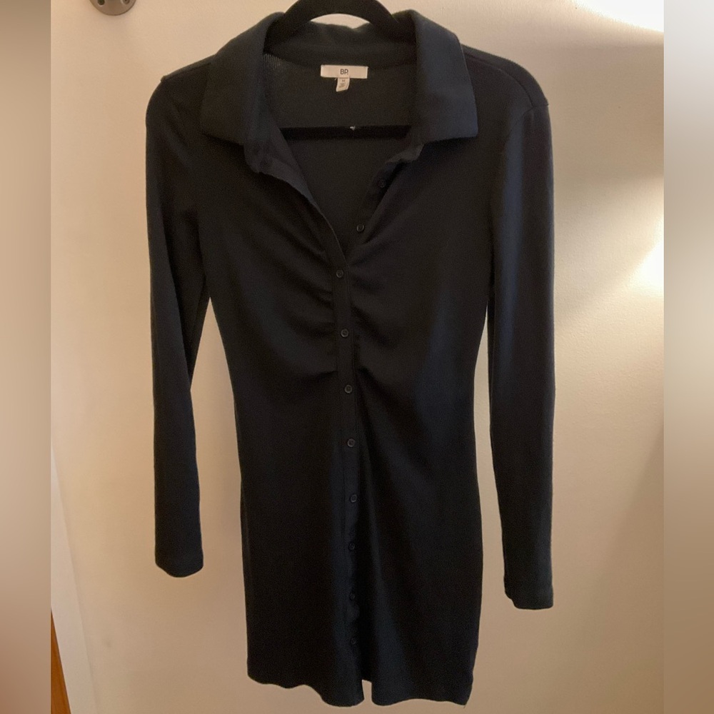 bp Button-Front Long-Sleeve Bodycon Mini Dress